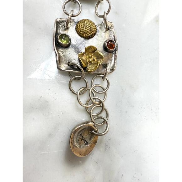 VTG Estate Sherry Tinsman Sterling Silver Bracelet W/ Amethyst & Amber Stones - Picture 4 of 7